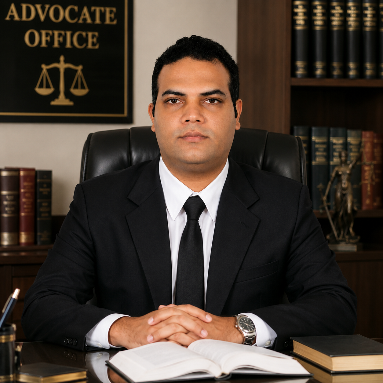 Lawyer reviewing legal documents in office